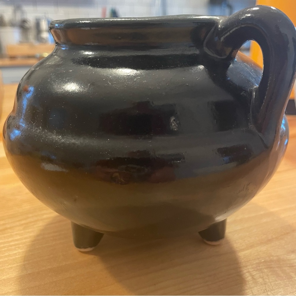 Black witch’s cauldron or bean pot MCM pottery